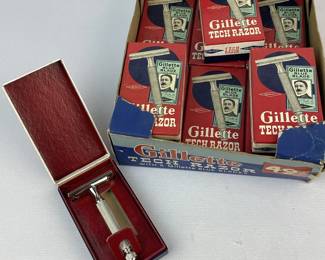 Vintage 1950's Gillette Tech Razor Store Counter Box w/ 10 Razors NEW OLD STOCK