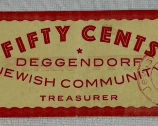 RARE 1945 Deggendorf Germany Jewish Displaced Persons .50 Cents Camp Note