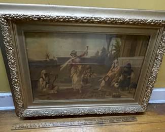 Luigi Crosio (Italian, 1835-1916) "Harem" Orientalist Gravure Scene of Turkish Women Dancing in the Harem c. 1901 GILT FRAMED