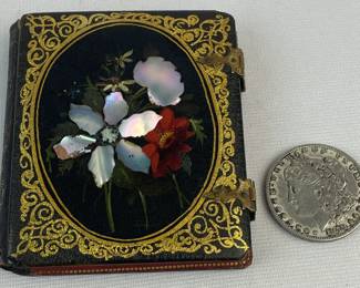 Antique c. 1880 African American Gentleman Interracial Couple Tintype in Mother of Pearl Inlaid Enamel & Leather Full Case