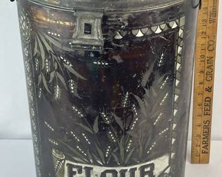 Antique 19th Century Cream City Painted Large 19" Tall Flour Counter Tin w/ Hinged and Latched Lid