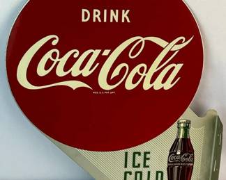 Vintage A.M. 1951 Drink Coca-Cola Ice Cold Double Sided Metal Flange Sign