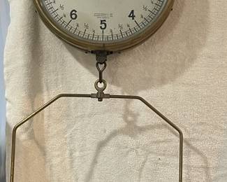 Antique 1906 John Chatillon & Sons New York 30 Lbs. Produce / Scoop Brass Glass Hanging Scale