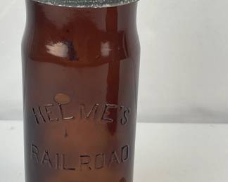 Antique Pre-1900 Helme's Railroad Mills Amber Jar w/ Lid