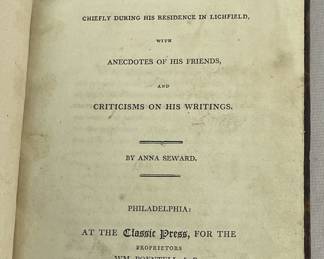 1804 Memoirs of the Life of Dr. Darwin, Chiefly During His Residence at Lichfield, With Anecdotes of His Friends, and Criticisms on His Writings by Anna Seward