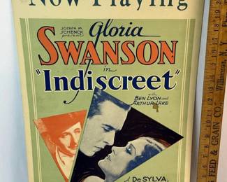 RARE Original 1931 Gloria Swanson in "Indiscreet" United Artists Window Card Poster 14" x 22"