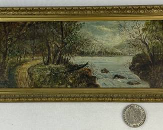 Francis Marion Tuttle (American, b.1839, d.1910) Geneva N.Y. Seneca Lake Landscape Oil on Board Painting FRAMED