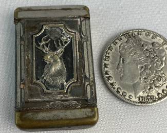 Antique Silverplate Foxhound & Stag Vesta / Match Safe