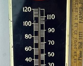 Vintage 1930's Mail Pouch Chew Tobacco "Treat Yourself To The Best" Metal Advertising Sign Thermometer 39" Tall WORKS