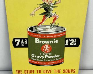 RARE Vintage 1930's Brownie Gravy Powder "The Stuff To Give The Soups" Cardboard Advertising Easel Back Store Display Sign NOS
