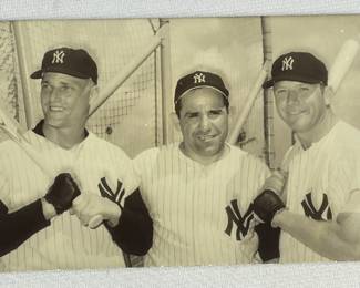 Vintage c. 1960 New York Yankees Mickey Mantle, Roger Maris and Yogi Berra Real Photo Postcard UNUSED
