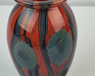 Scarce 2008 Signed Robert Eickholt Art Glass Red Vase 6.5" tall