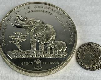 1992 Equatorial Guinea 15000 Francos .999 Fine Silver Elephants Kilo Round Proof Coin