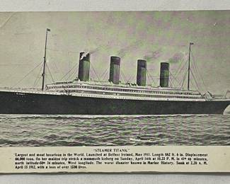 Antique 1912 Steamer Titanic w/ Ship Info and Disaster Info Postcard UNUSED