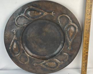 Vintage Arts and Crafts Roycroft Hammered Copper w/ Embossed Seed Pods Large 22" Diameter Charger