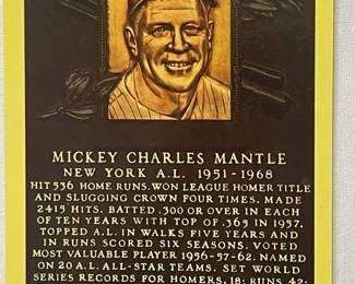 SIGNED Mickey Mantle Hall of Fame Plaque Curteich Postcard