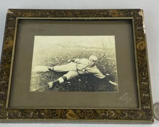Antique 1915 Baseball Player in Uniform Sliding into Base Silver Bromide Photograph on Card FRAMED