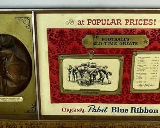 Vintage 1967 Pabst Blue Ribbon Football's Old-Time Greats Advertising Beer Sign w/ Jim Thorpe and Football