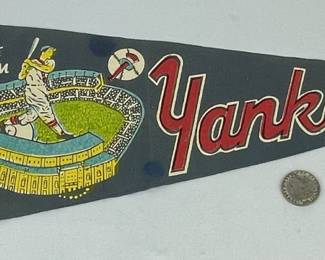 Vintage c. 1960 New York Yankees Full Sized Felt Pennant w/ Yankee Stadium