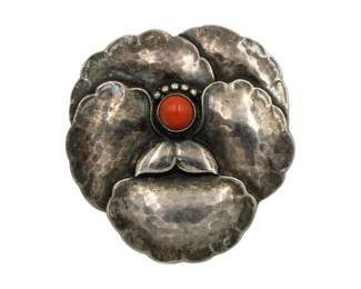 Georg Jensen #113 Sterling Coral Pansy Brooch