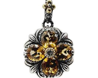 Barbara Bixby 18k Gold Sterling Citrine and White Topaz Flower Pendant