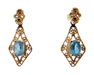 14k Gold Vintage Signed Ornate Topaz Earrings
