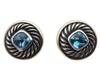 David Yurman 14k Gold Sterling Topaz Cookie Stud Earrings