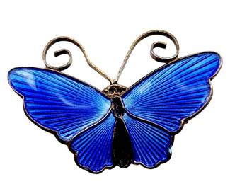 David Andersen Vintage Sterling Blue Enamel Butterfly Brooch