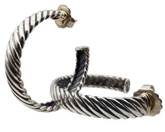 David Yurman 18k Gold Sterling Large Cable Hoop Earrings