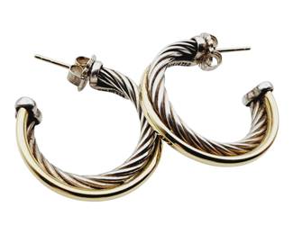David Yurman 18k Gold Sterling Crossover Hoop Earrings