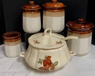 Canister Set And Autumn Leaves Soup Tureen With Lid And Ladle