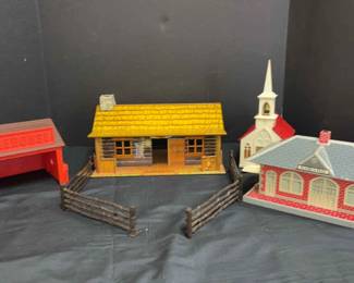 Vintage Marx Girard Tin Train Buildings Plus More
