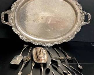 Silver Plate Platter, Serving Utensils, Butter Dish With Lid, Misc.