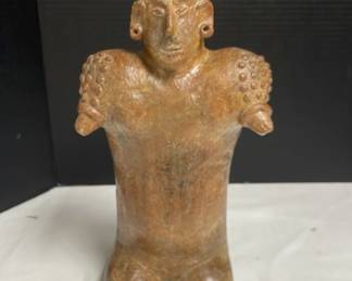Historical Mayan Warrior Effigy Pot Clay Sculpture