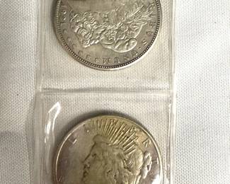 Peace Dollar And Morgan Silver Dollar 1921, 1923, Various Country Coins