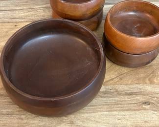 Vintage Hellerware Wood Salad Bowl Serving Set