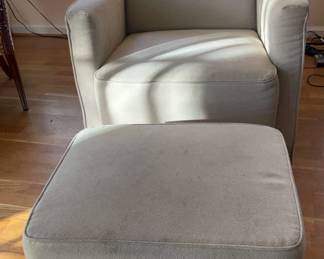 Light Colored Fabric Swivel Chair with Ottoman