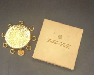 Lucien Lelong Jingling Tambourine Compact Gold Plated Metal Original Box