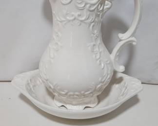 Vintage White Pitcher And Bowl by Napcoware