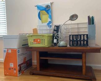 HP Printer, Desk Lamp Collection Of Office Supplies
