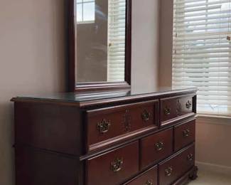 Cherry Wood Dresser with 7 Drawers Mirror with Glass Plate by Rhodes Furniture