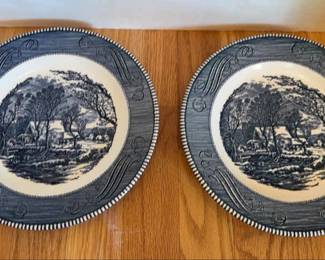 Beautiful Blue Decorative Plates by Currier Ives