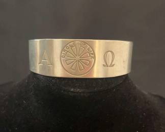 Vintage Circle of Life Silver Tone Band Cuff Bracelet By RF Simons 