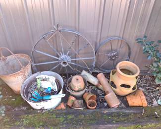 Vintage pots and Old Wheels