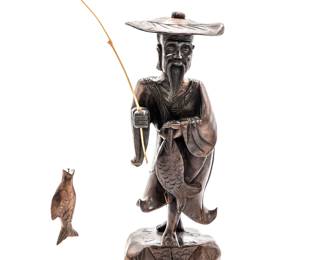 Carved Wood Fisherman Statuette