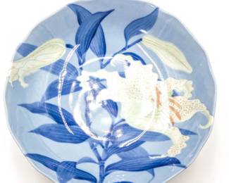 Takahashi Blue w/White Lily Footed Dish