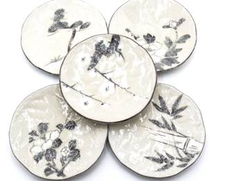 Set of 5 Stoneware Japanese Side Plates