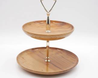 Mid-Century Myrtlewood Two-Tier Tidbit Serving Tray
