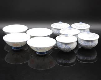 Set of 9 Japanese Porcelain Bowls and Bowls with Lids