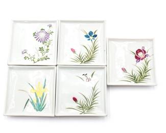 Square Ceramic Dishes w/Gilded Flower Design (Set of 5)